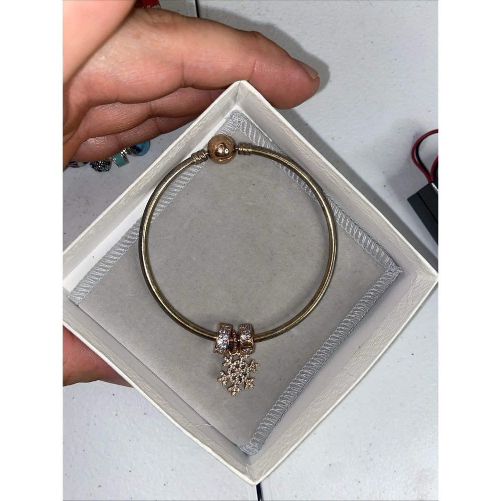 Pandora Silver Bangle Bracelet With Rose Gold Ball Clasp - ALE R